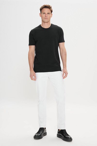 AC&Co / Altınyıldız Classics Pánské černé strečové tričko Slim Fit s výstřihem a měkkým knoflíkem