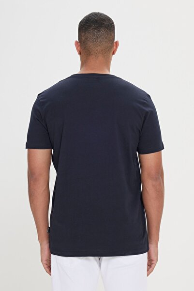 AC&Co / Altınyıldız Classics Men's Navy Blue Slim Fit Crew Neck 100% Organic Cotton T-Shirt