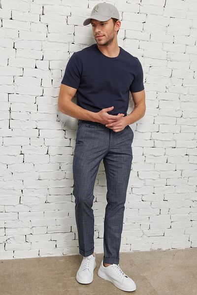 AC&Co / Altınyıldız Classics Pánské námořnicky modré flexibilní slim fit modalové tričko – kulatý výstřih, měkký knoflík