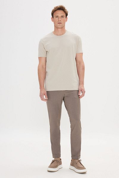 AC&Co / Altınyıldız Classics Μπεζ Slim Fit Modal T-Shirt Crew Neck - Απαλό και Ευέλικτο