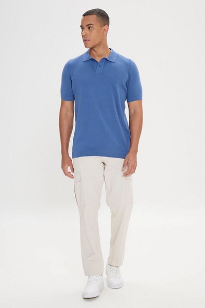 AC&Co / Altınyıldız Classics Erkek Lacivert Standart Fit Normal Kesim Polo Yaka %100 Pamuk Desenli Kısa Kollu Triko Tişört