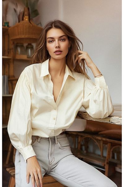 Trendyol Collection Світло-сірий бавовняний рукав-балон Gomlek TWOSS20GO0065
