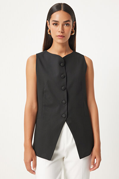 Happiness İstanbul Women's Black Sleeveless Vest - Woven, TO00147
