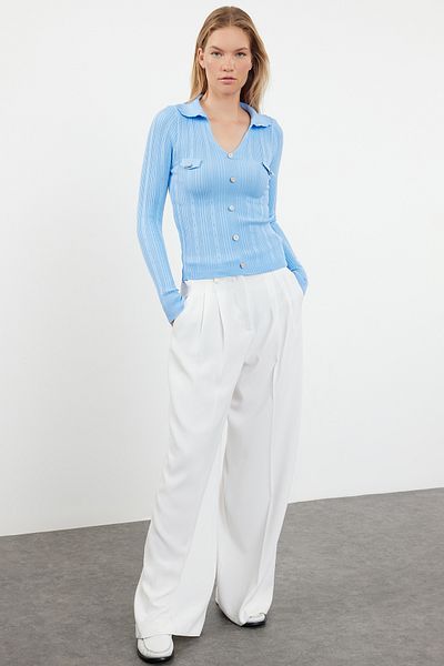 Trendyol Collection Pulover subțire tricotaj albastru cu gât polo - TWOAW25KZ00036