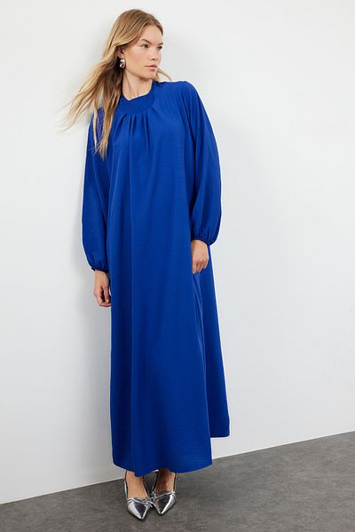 Trendyol Modest Pohodlné tkané šaty Aerobin - Saks, balónový rukáv, TCTSS24EB00232
