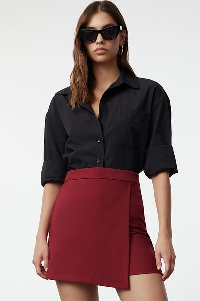 Trendyol Collection Burgundy Double Breasted Woven Shorts Rock TWOAW20SR0072 Shorts & Bermuda TWOAW20SR0072