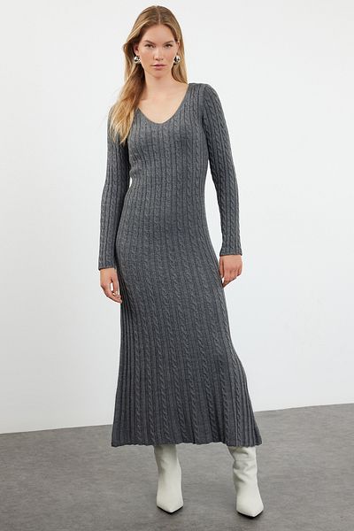 Trendyol Collection Maxi Knitwear Hair Knitted Dress - Anthracite, Basic Model TWOAW25EL00003