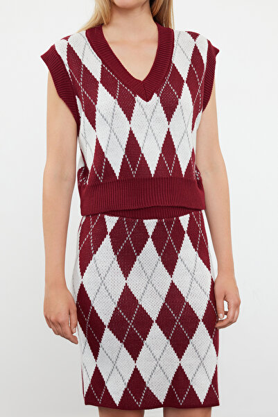 Trendyol Collection Bordó Jacquard Crop kötöttáru szett - TWOAW23AU00085
