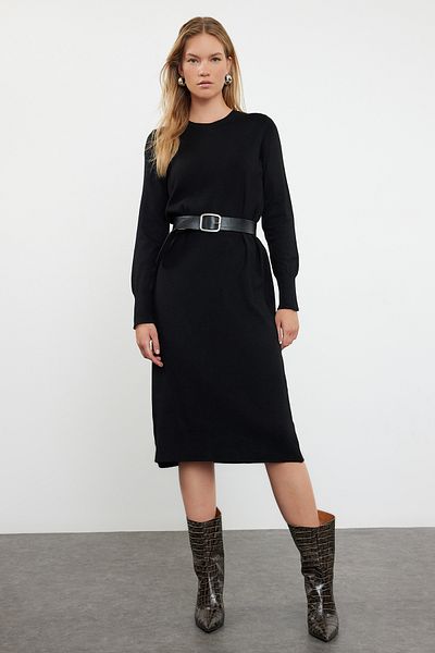 Trendyol Collection Černý Maxi úplet Prémiová příze/Šat ze speciální příze TWOAW24EL00100