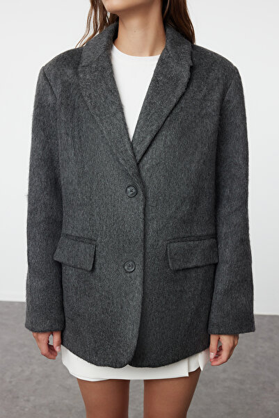 Trendyol Collection Oversize Anthracite Midi Coat - TWOAW24KB00204