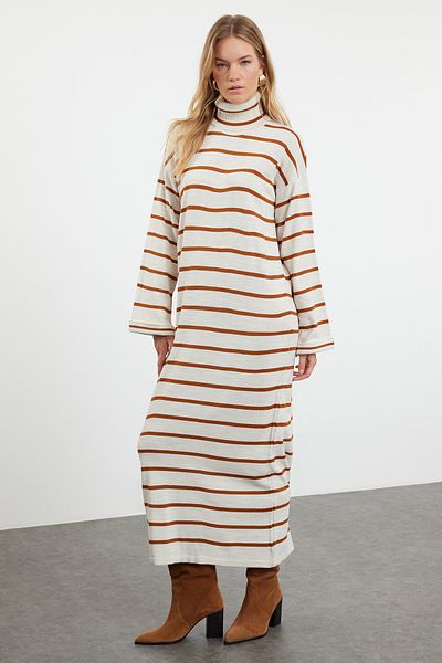 Trendyol Modest Φόρεμα Λεπτό Πλεκτό Πλακάκι Ριγέ - TCTAW25EB00014