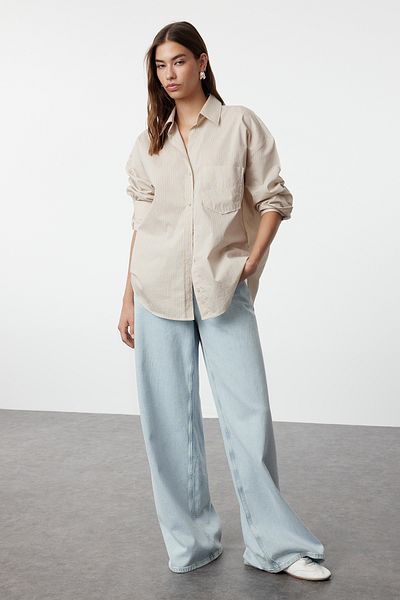 Trendyol Collection Striped Yellow Woven Shirt - Pocket, TWOSS24GO00238