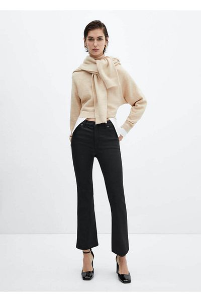 MANGO Woman Sienna Flare - Crop Waxed Jean Kalhoty
