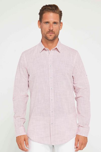 Tudors Ανδρικό πουκάμισο Claret Red - Slim Fit, μακρυμάνικο, 100% βαμβακερό λινό, επωμίδα