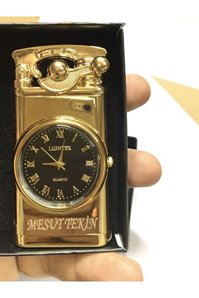 Gülay AVM Kişiye Özel İsim Baskılı Kutulu Işıklı Saatli Jet Çakmak Metal Turbo Gazlı Çakmak GLY-51