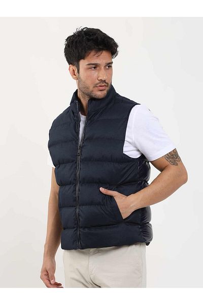 Dufy Jachetă pentru bărbați, albastru bleumarin, puf - croială normală, fermoar solid, guler vertical - 96248
