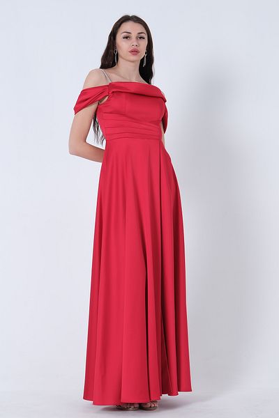 Feminist Stone Strap Low Sleeve Satin Evening Dress Red0806118