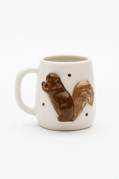 Loomart 400 ml Ceramic Embossed Squirrel Cup - Handmade with 3D Figure