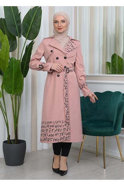 Modamix BELT PARACHUTE WOMEN'S WINTER PRINTED TRENCH COAT 1342