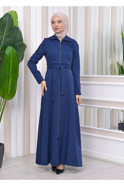 Modamix Zippered front Hooded-Belt Hijab Overcoat 1212