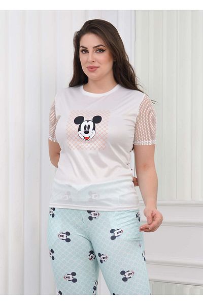 Modamix Sleeve Dantell Women's T-Shirt Trousers Pajama Set 1080
