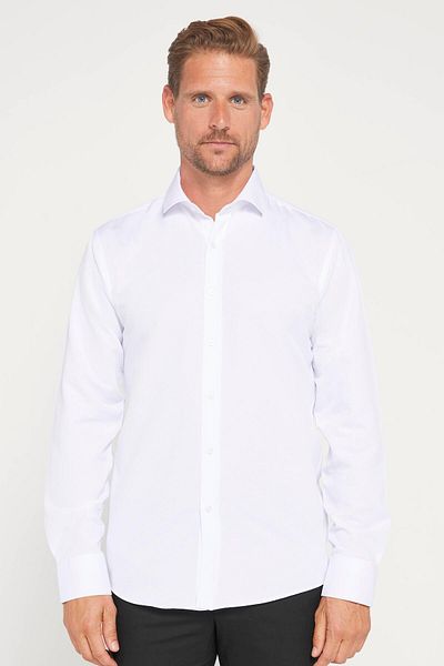 Tudors Moderní pánská bílá košile Slim Fit s dlouhým rukávem z bavlny Easy Iron Dobby