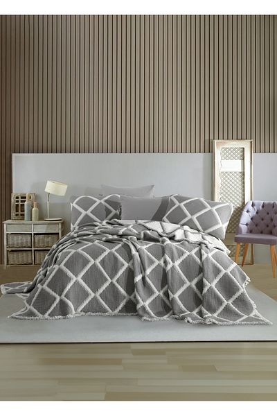 Dantela Garcia Single Diamond Slice Bedspread and Duvet Cover Set - Anthracite