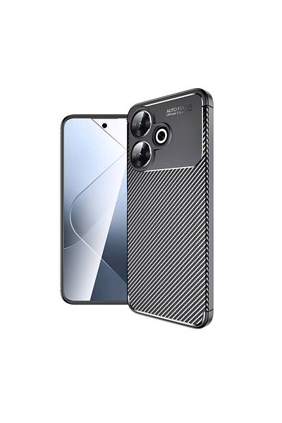 Fibaks حافظة هاتف Xiaomi Redmi 13 4G من ألياف الكربون مع حماية للكاميرا، غطاء سيليكون أسود لا يفقد اللون