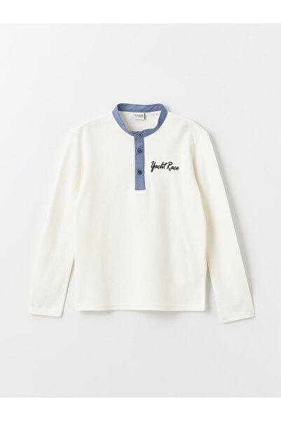 LC Waikiki Chlapecké tričko s dlouhým rukávem s vyšívaným límcem