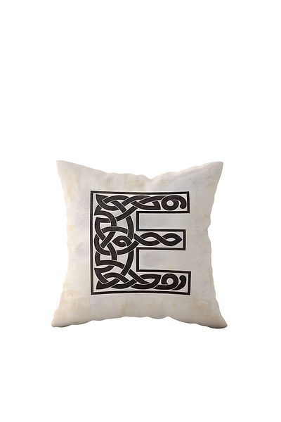 Pelangi Beige Letter E Double Sided Printed and Hidden Zippered Decorative Pillow Case