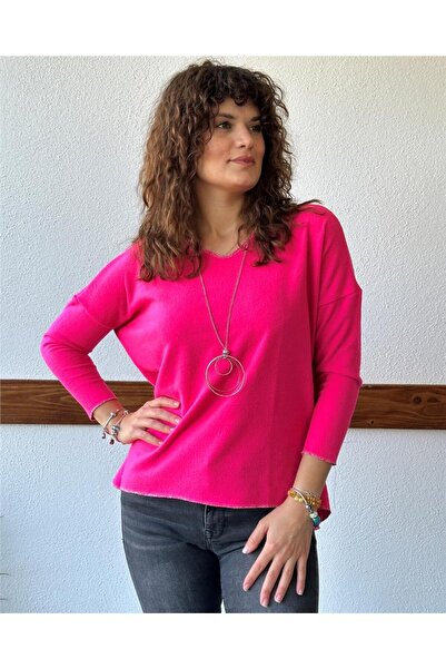 ByEnBi Candy Pink Muline Glitter Blouse with Necklace Std