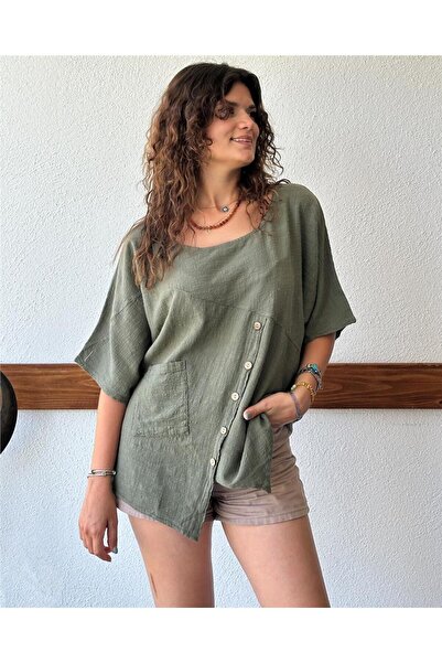 ByEnBi Cotton Khaki Blouse - Mercury Button, Std Model