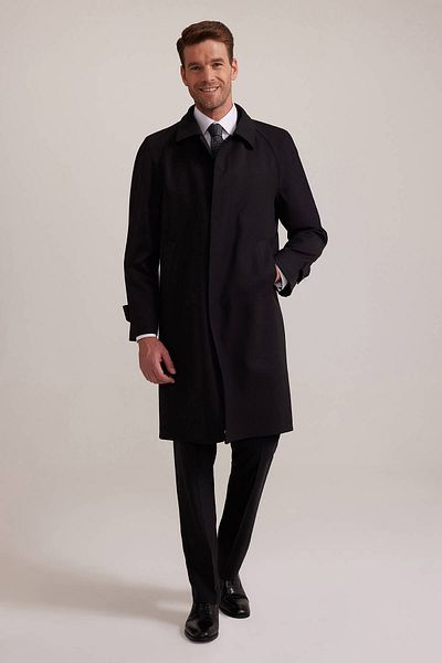 Ysf Men's Black Regular Fit Gabardine Overcoat
