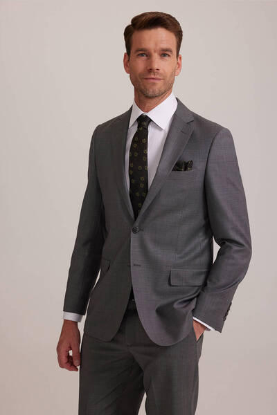 Ysf Erkek Gri Klasik Desenli Kumaş Takım Elbise