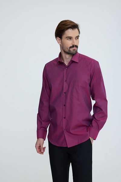 Ysf Men's Claret Red Long Sleeve Regular Fit Shirt