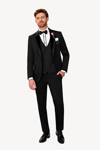 Ysf Men's Black Groom Suit Shawl Collar with Stones