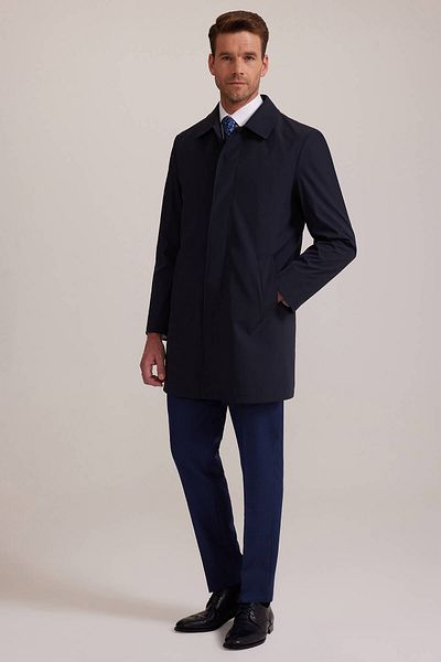 Ysf Men's Navy Blue Regular Fit Overcoat with Detached Inside