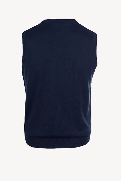 Ysf Men's Navy Blue Wool V-Neck Classic Knitwear Sweater