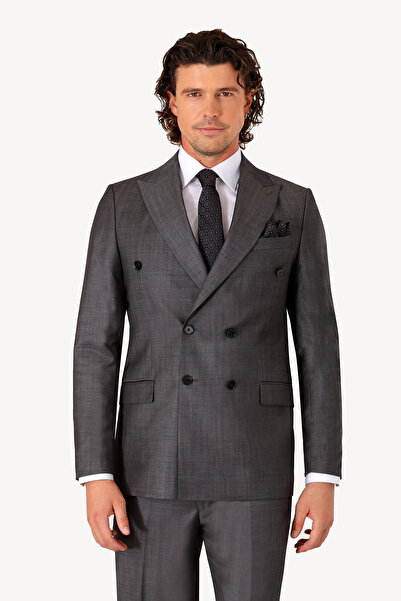 Ysf Erkek Gri Regular Fit Kruvaze Takım Elbise