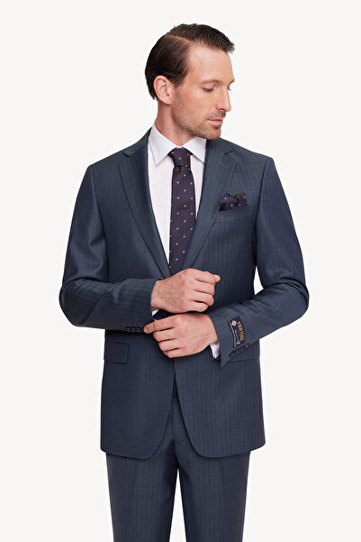 Ysf Erkek Yeşil Regular Fit Çizgili Takım Elbise