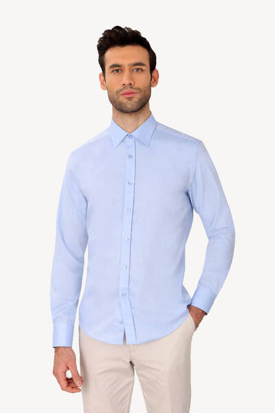 Ysf Men's Blue Long Sleeve Slim Fit Shirt