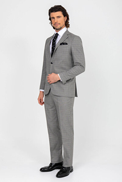 Ysf Erkek Gri Regular Fit Desenli Takım Elbise