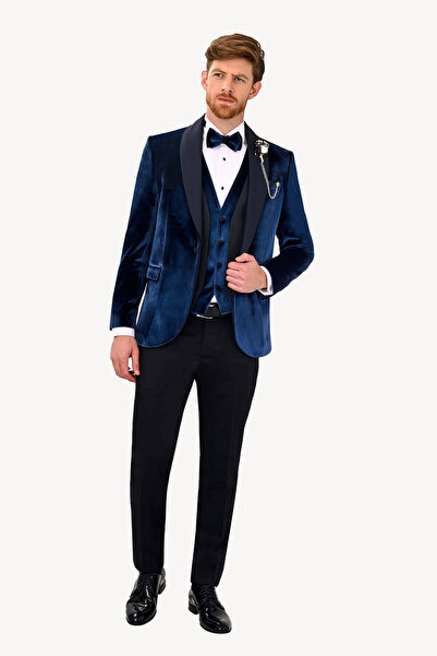 Ysf Erkek Parlament Şal Yaka Yelekli Slim Fit Damatlık