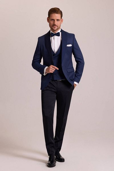 Ysf Men's Parliament Slim Fit Shawl Collar Groom Suit with Vest