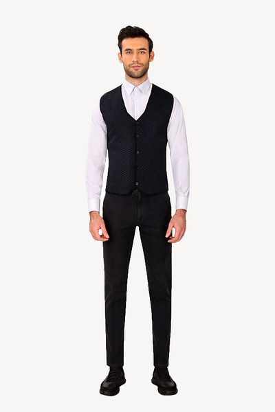 Ysf Men's Navy Blue Patterned Classic Knitwear Vest