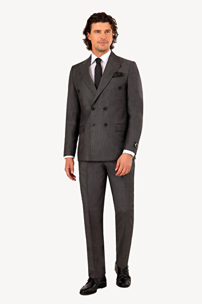 Ysf Erkek Gri Regular Fit Kruvaze Takım Elbise
