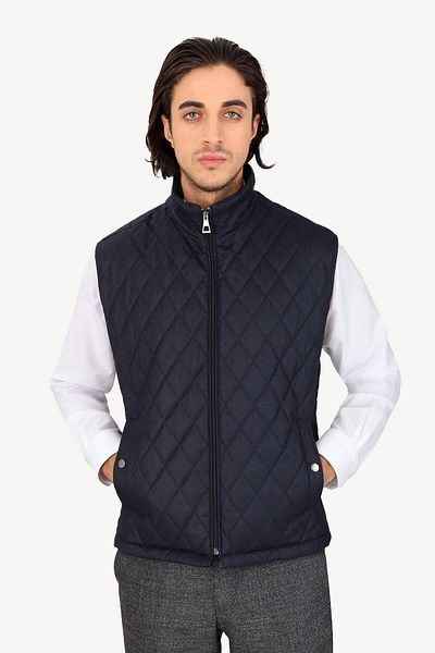 Ysf Men's Navy Blue Quilted Classic Vest