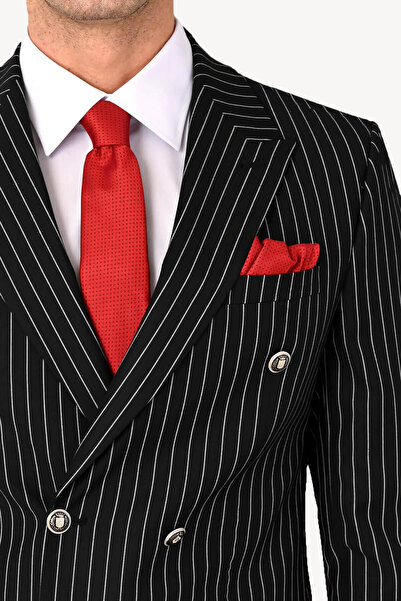 Ysf Erkek Kruvaze Çizgili Regular Fit Takım Elbise