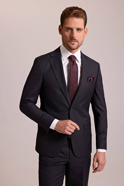 Ysf Erkek Antrasit Slim Fit Mono Yaka Yün Takım Elbise