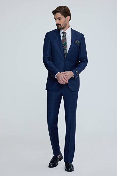 Ysf Erkek Lacivert Yeşil Regular Fit Kareli Desenli Takım Elbise
